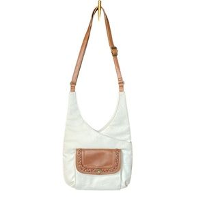 Beuno Crossbody Boho Bag White & Brown Three Compartment Satchel